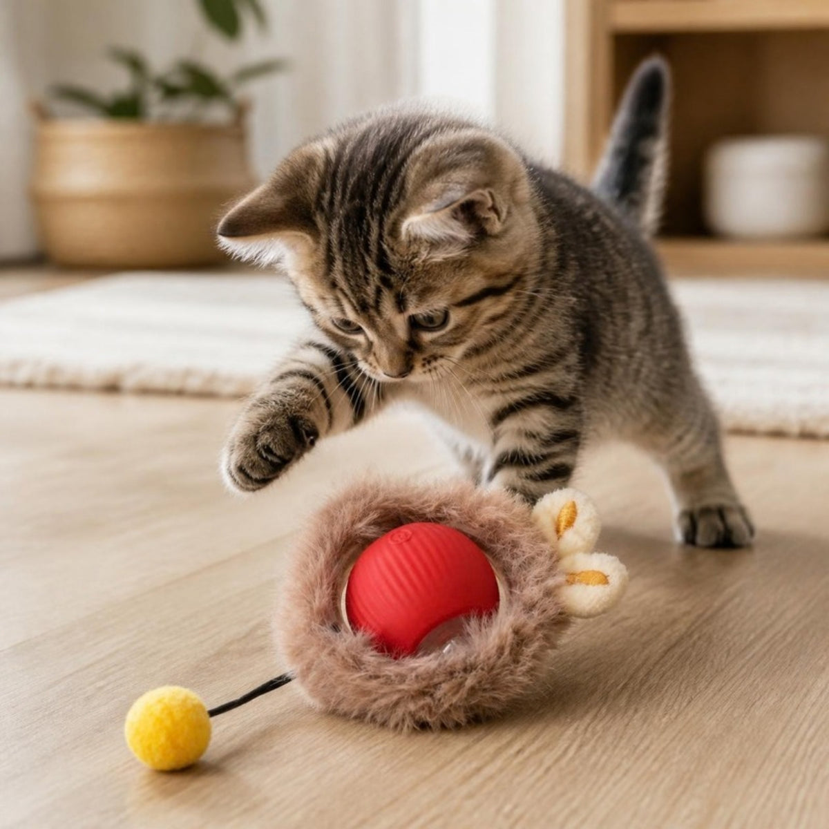 Gatito jugando con la pelota interactiva