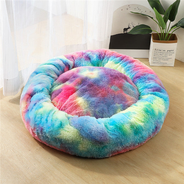 Round plush beds for small dogs and cats