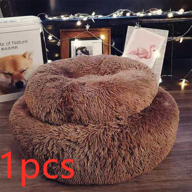Round plush beds for small dogs and cats