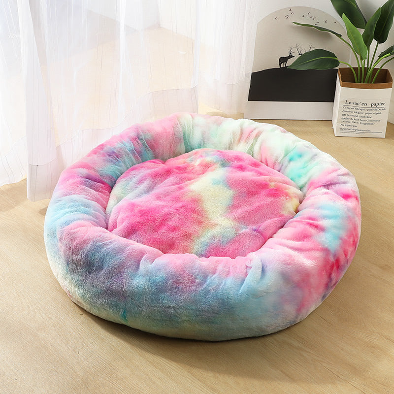 Round plush beds for small dogs and cats