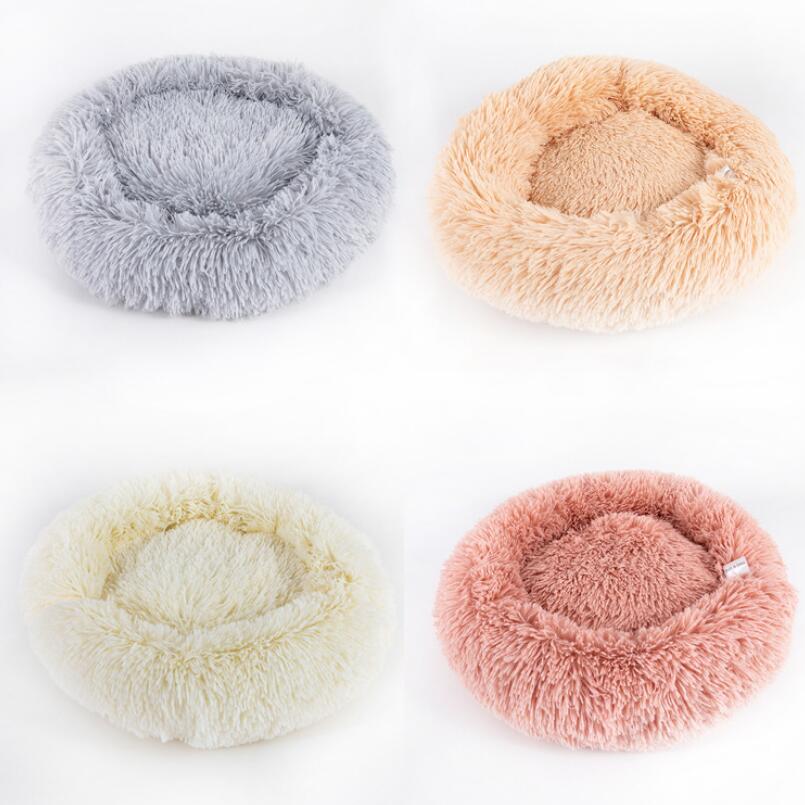 Round plush beds for small dogs and cats