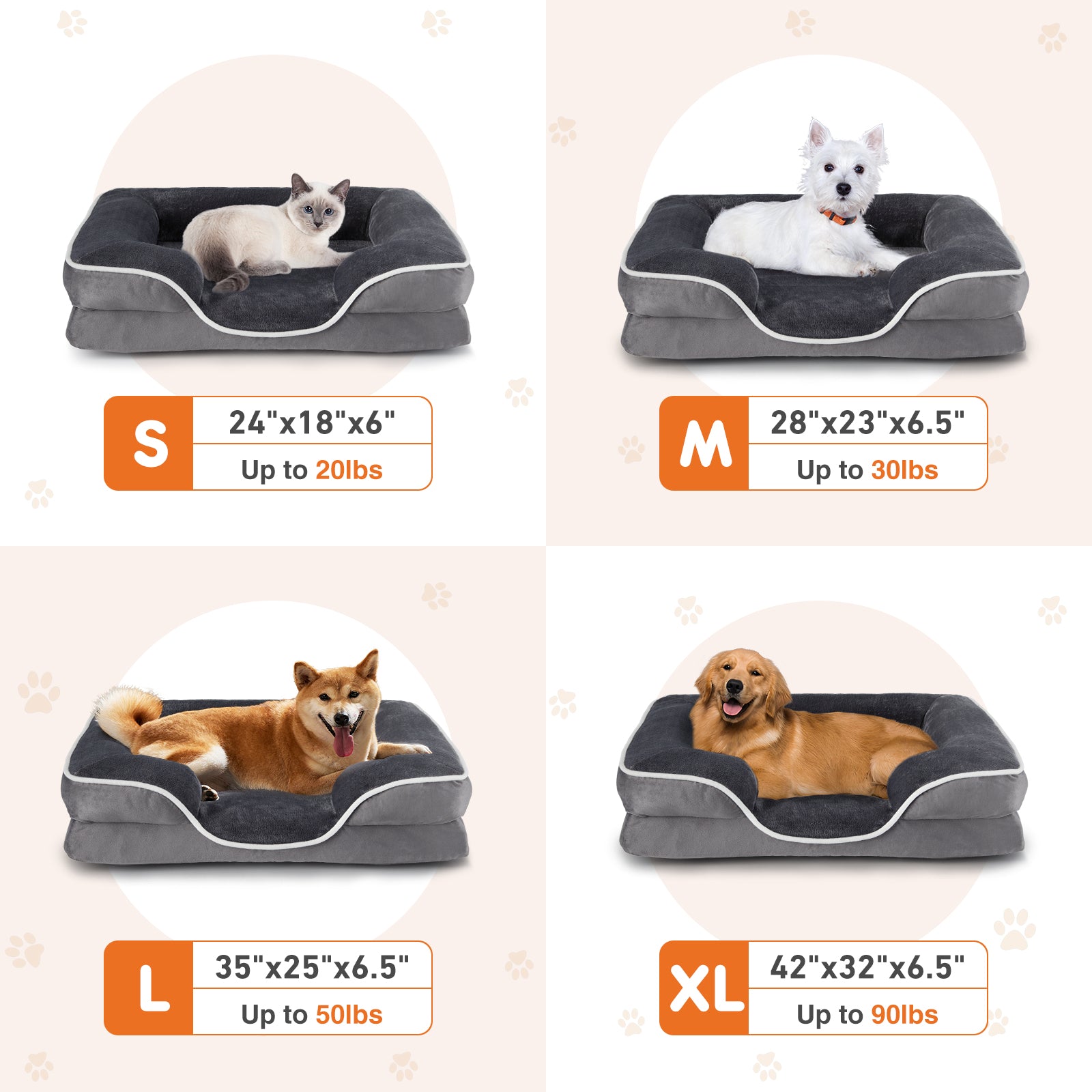 Memory Foam Pet Bed For Small  With Washable Removable Cover Non-Slip Base Waterproof Liner