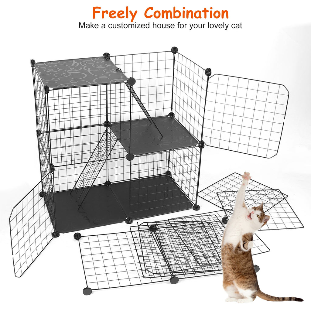 3-Tier Indoor Cat Playpen with Doors & Ladders