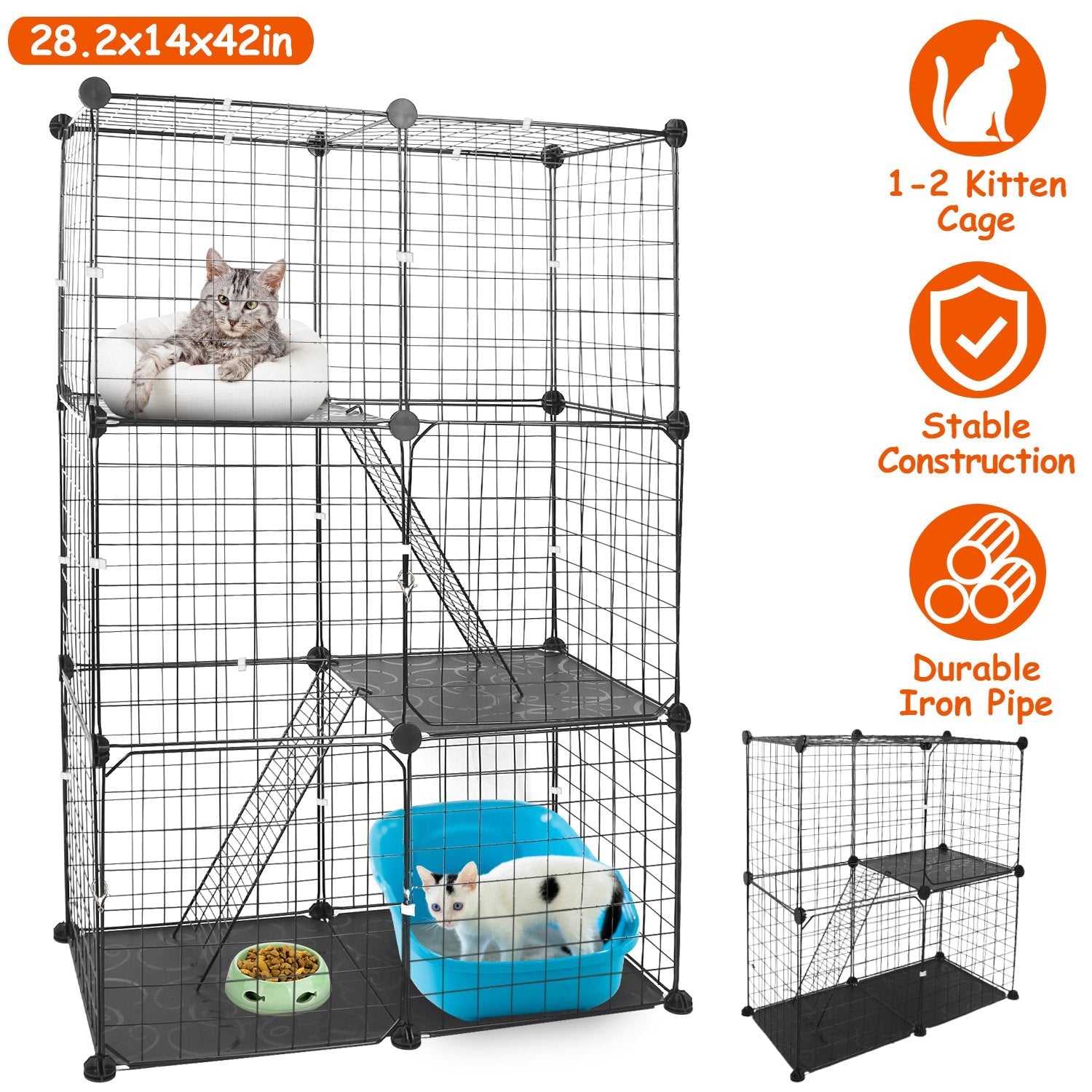 3 - Tier Indoor Cat Playpen with Doors & Ladders - Mascotitas
