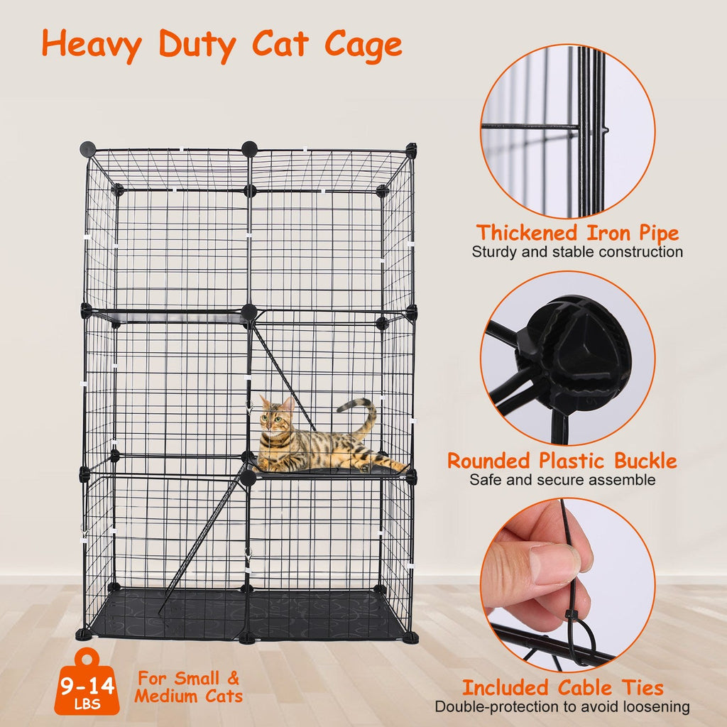 3 - Tier Indoor Cat Playpen with Doors & Ladders - Mascotitas