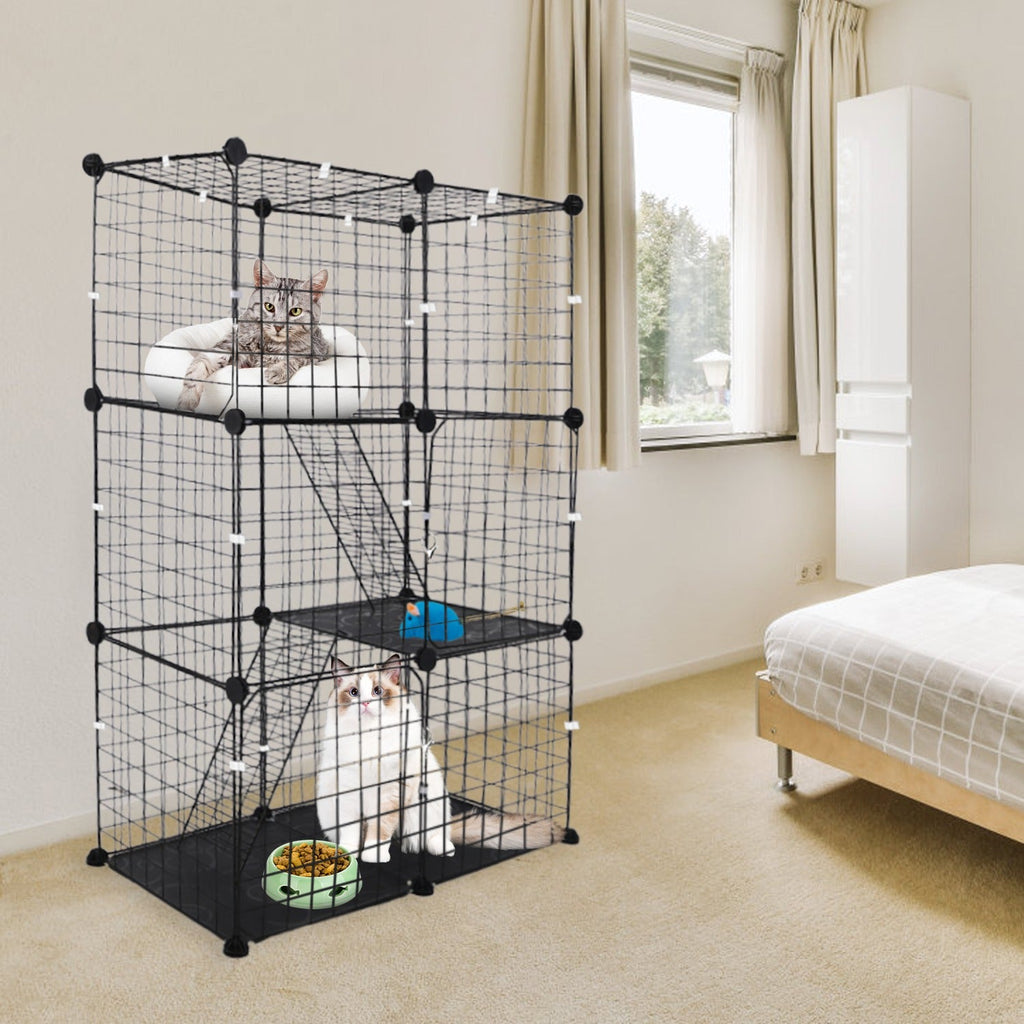 3 - Tier Indoor Cat Playpen with Doors & Ladders - Mascotitas