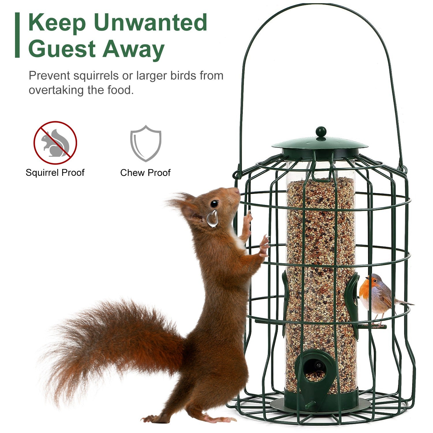 Outdoor Wild Bird Feeder Squirrel-Proof Chew-Proof Metal Hanging Seed Feeder
