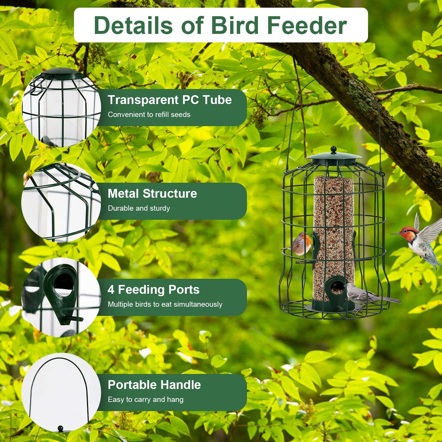 Outdoor Wild Bird Feeder Squirrel-Proof Chew-Proof Metal Hanging Seed Feeder