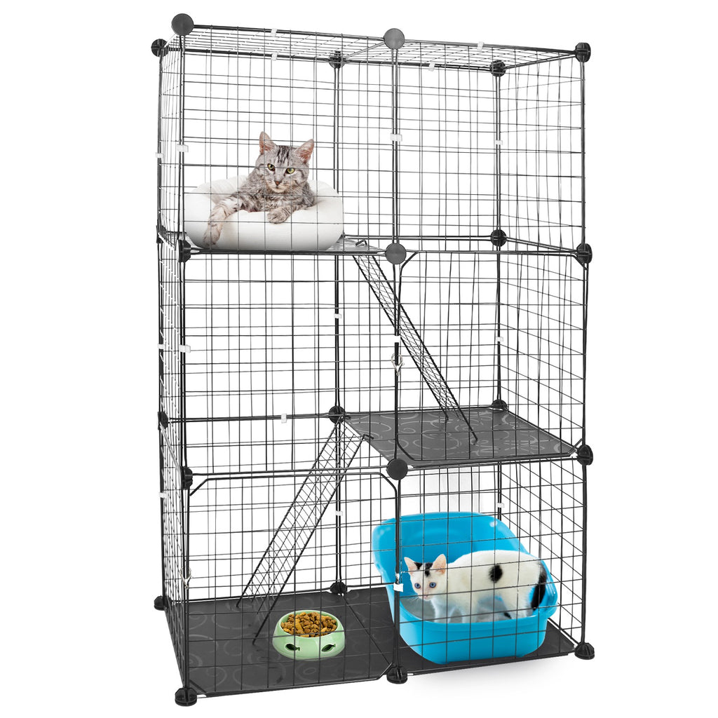 3-Tier Indoor Cat Playpen with Doors & Ladders