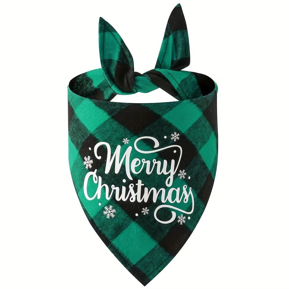 Green plaid Merry Christmas pet bandana