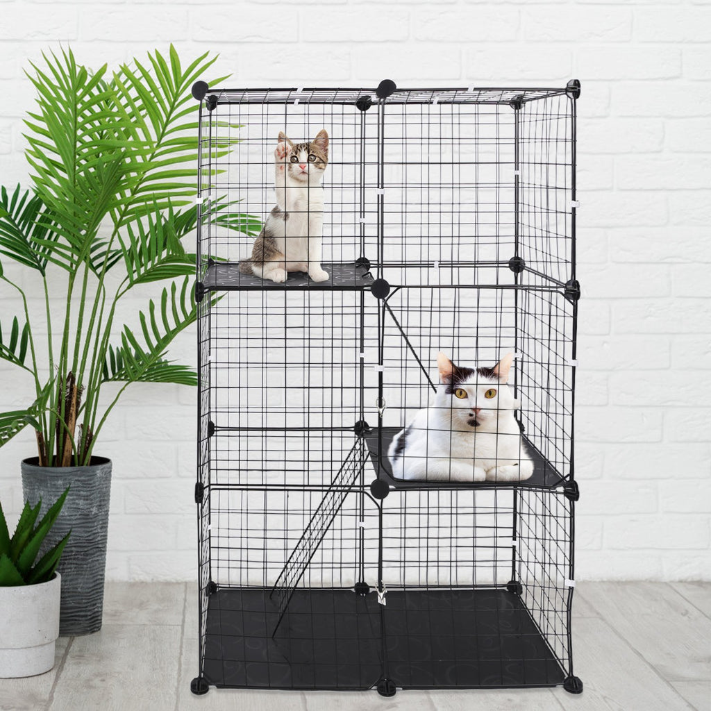 3-Tier Indoor Cat Playpen with Doors & Ladders