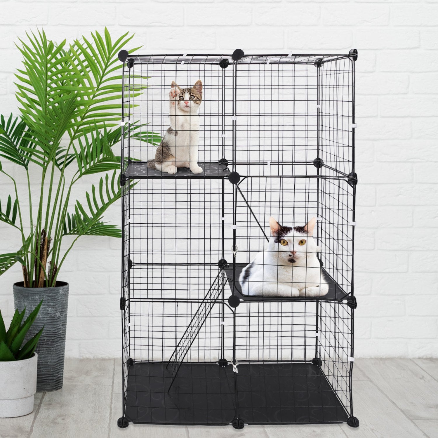 3 Tier Cat Playpen Cage Metal Indoor Cat House Detachable Kitten House With 3 Doors 2 Ladders Large Cat Exercise Place For 1-2 Cats Black