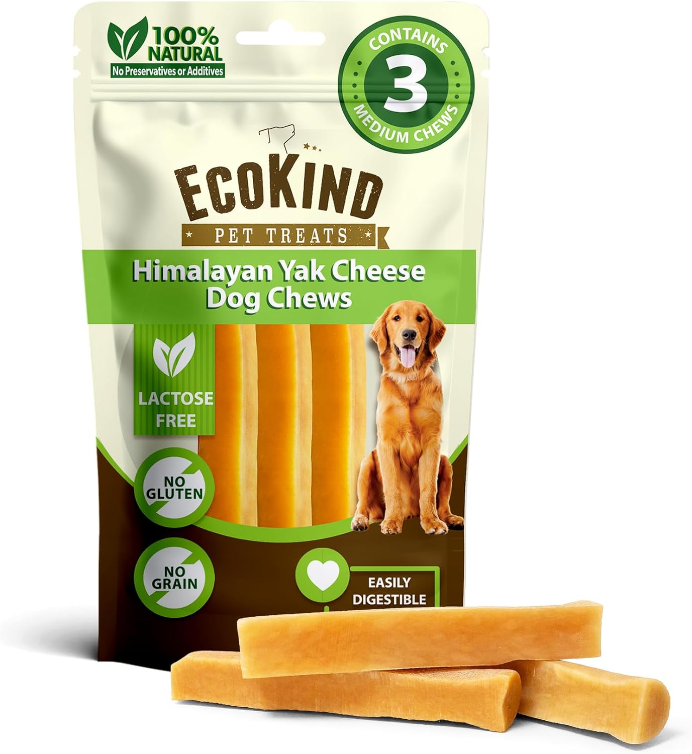 Gold Yak Chews for Medium Dogs (3 Medium Sized Chews)