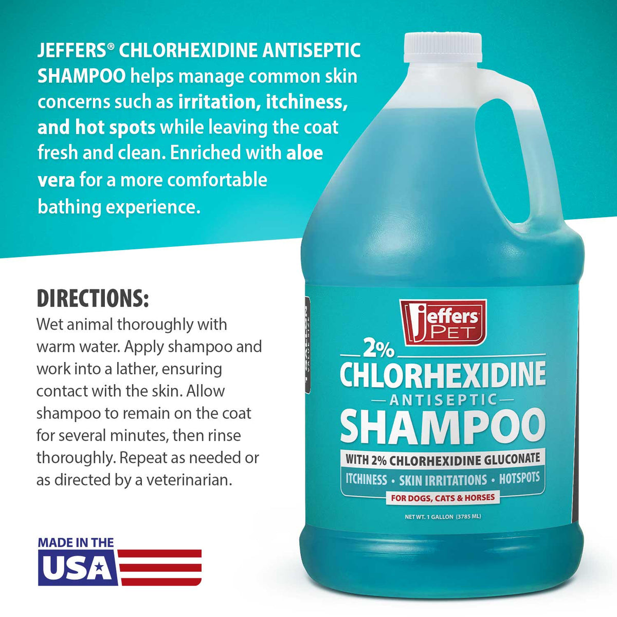 Champú medicinal con 2% de clorhexidina Jeffers para perros, gatos y caballos