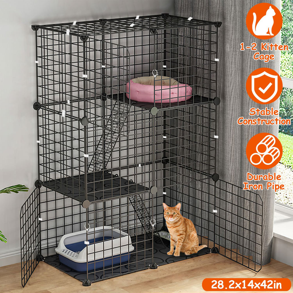 3-Tier Indoor Cat Playpen with Doors & Ladders