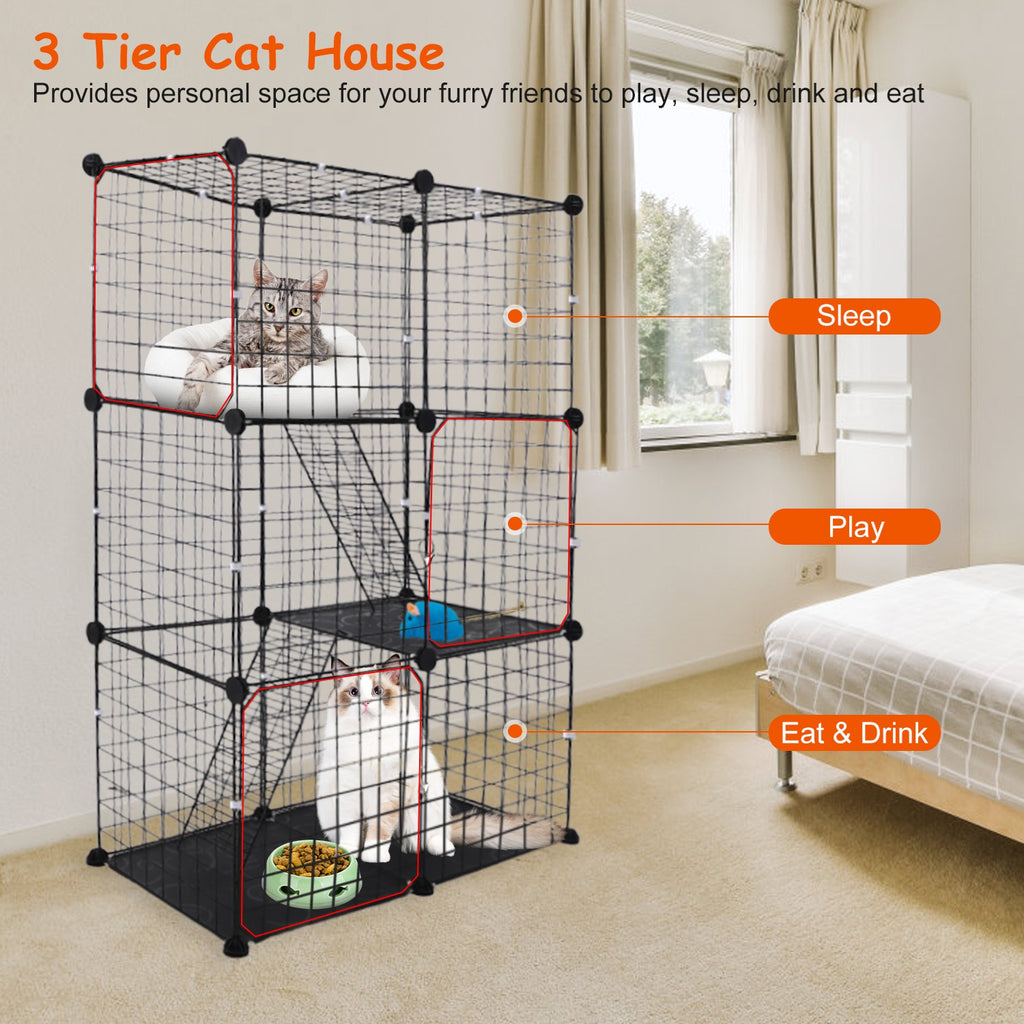 3-Tier Indoor Cat Playpen with Doors & Ladders