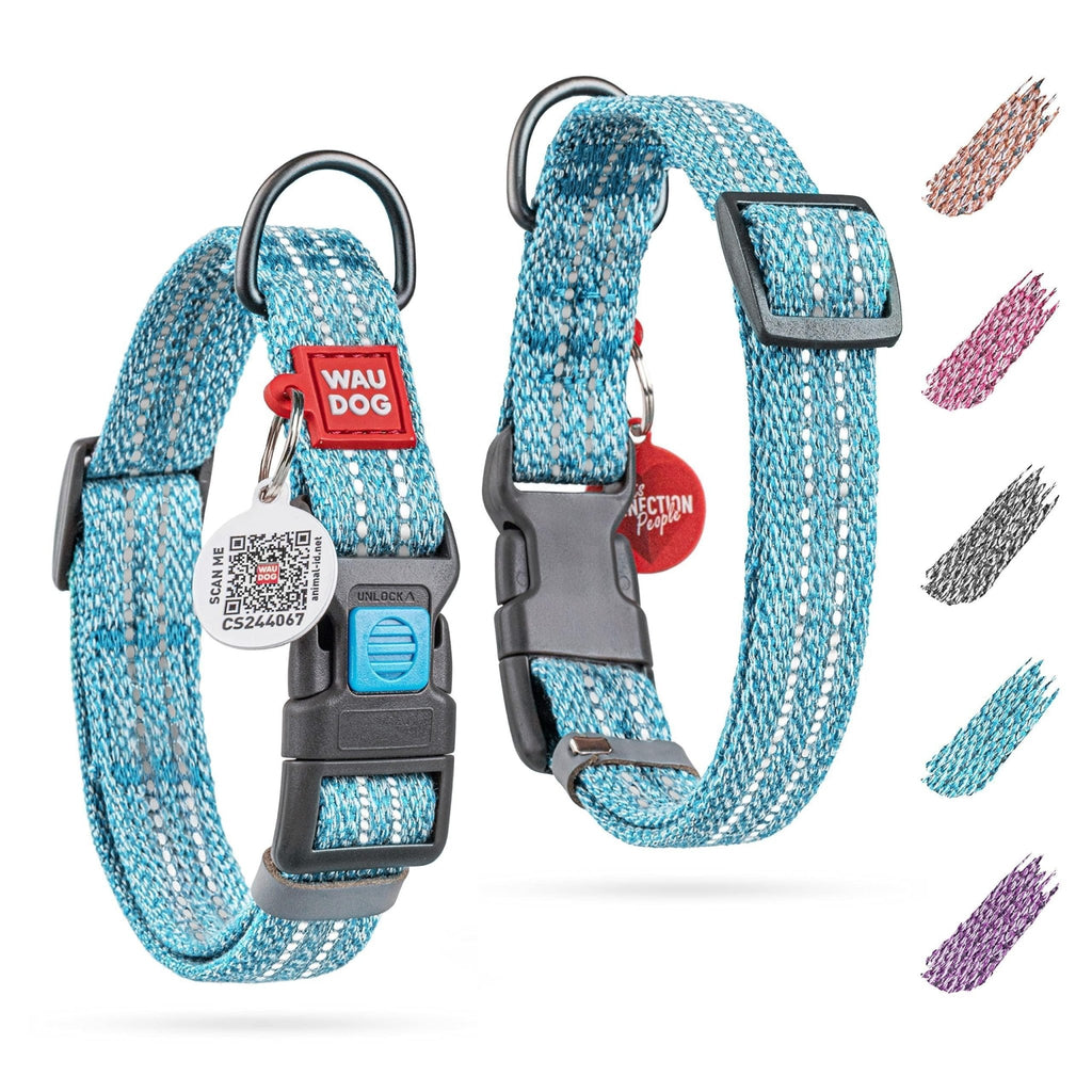 Blue Reflective Cotton Dog Collar Eco Friendly for Medium Dogs 1016 inch Neck - Mascotitas
