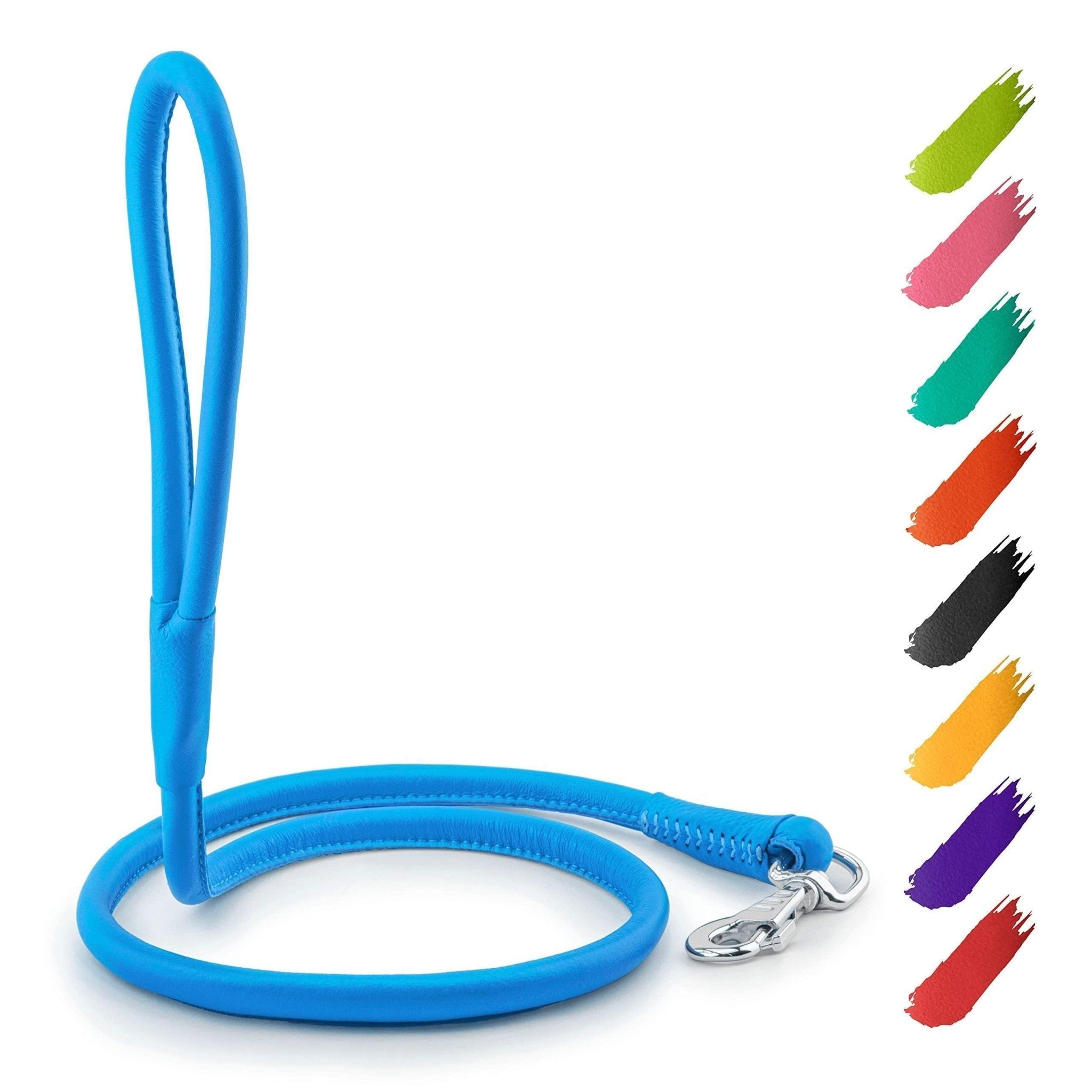 Blue Rolled Leather Dog Leash 6Ft x 0.5 in for Small Medium and Large Dogs - Mascotitas