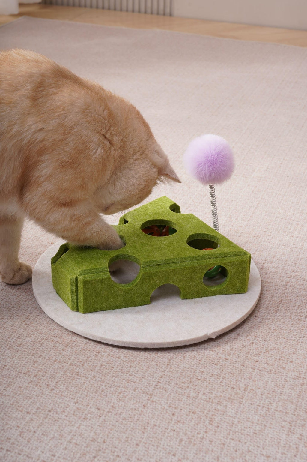 Cat Puzzle Toy With Ball And Spring - loaded Wand Felt Indoor Cat Toy Box Suction Cup Base Treat Puzzle Helps Cats Play Independently And Improves Their Intelligence. - Mascotitas