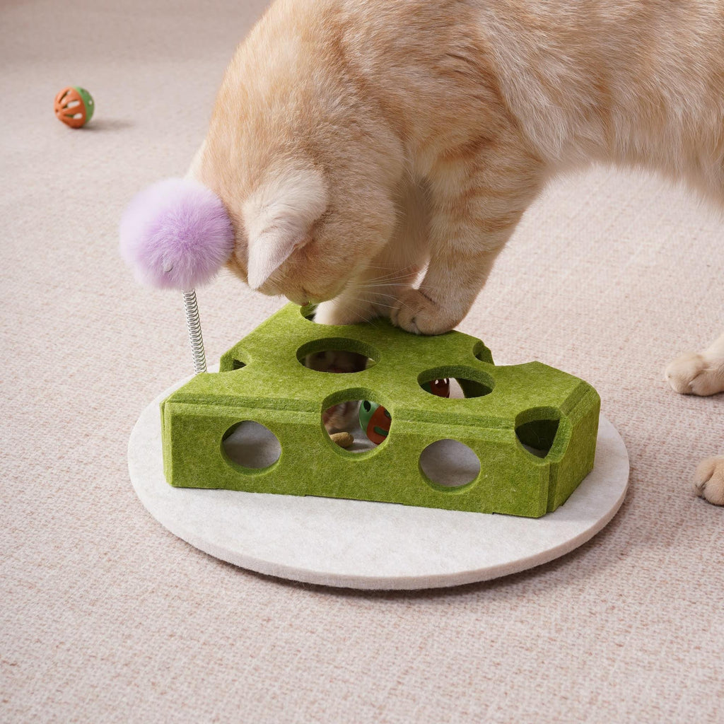 Cat Puzzle Toy With Ball And Spring - loaded Wand Felt Indoor Cat Toy Box Suction Cup Base Treat Puzzle Helps Cats Play Independently And Improves Their Intelligence. - Mascotitas