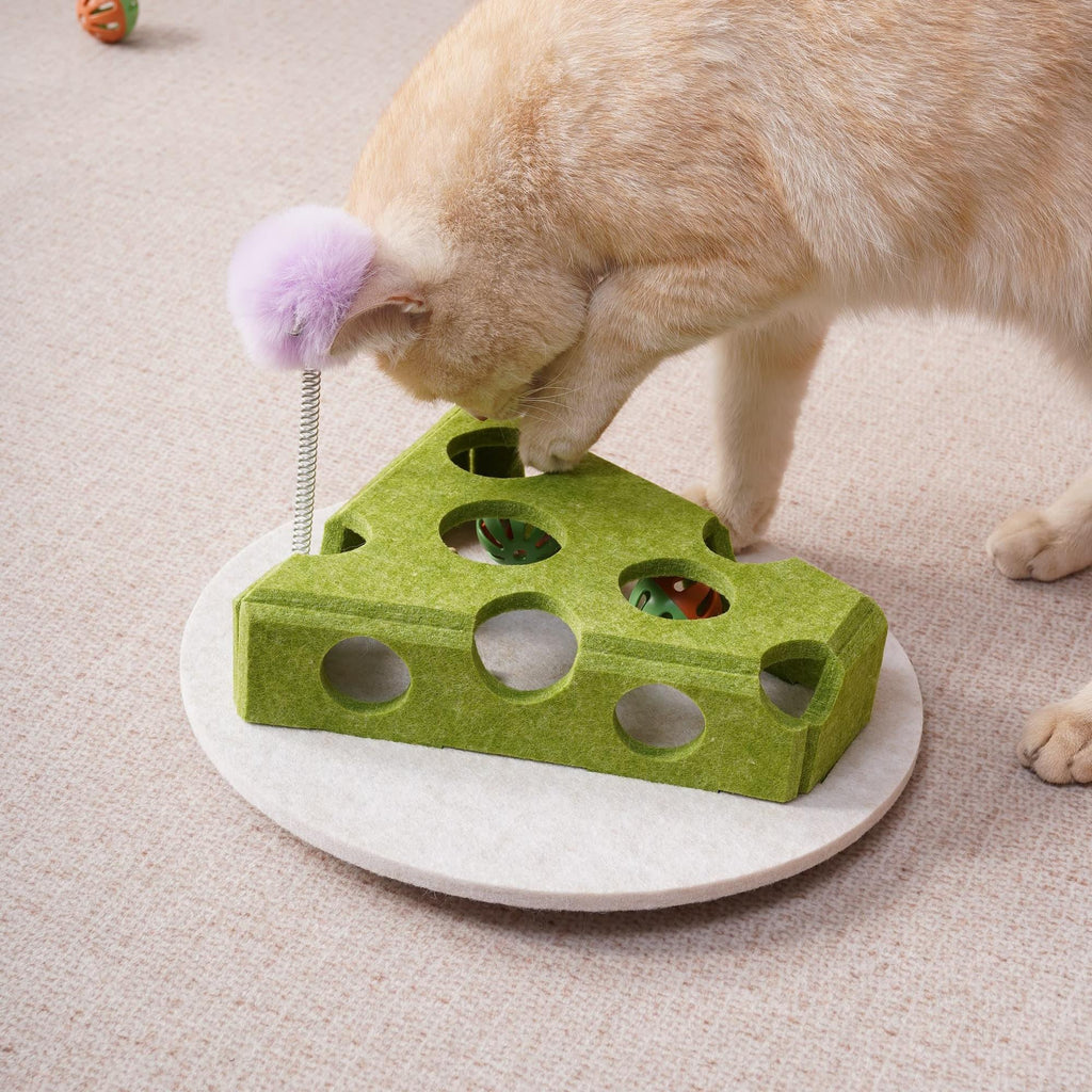 Cat Puzzle Toy With Ball And Spring - loaded Wand Felt Indoor Cat Toy Box Suction Cup Base Treat Puzzle Helps Cats Play Independently And Improves Their Intelligence. - Mascotitas