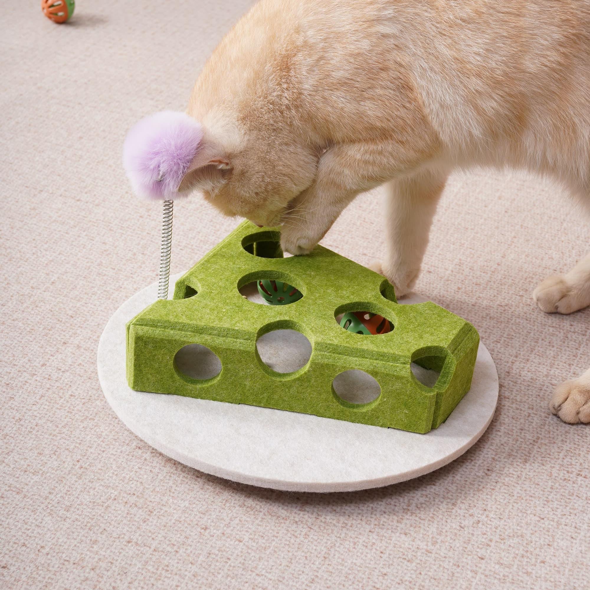 Cat Puzzle Toy With Ball And Spring - loaded Wand Felt Indoor Cat Toy Box Suction Cup Base Treat Puzzle Helps Cats Play Independently And Improves Their Intelligence. - Mascotitas