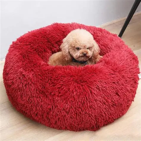 Round plush beds for small dogs and cats