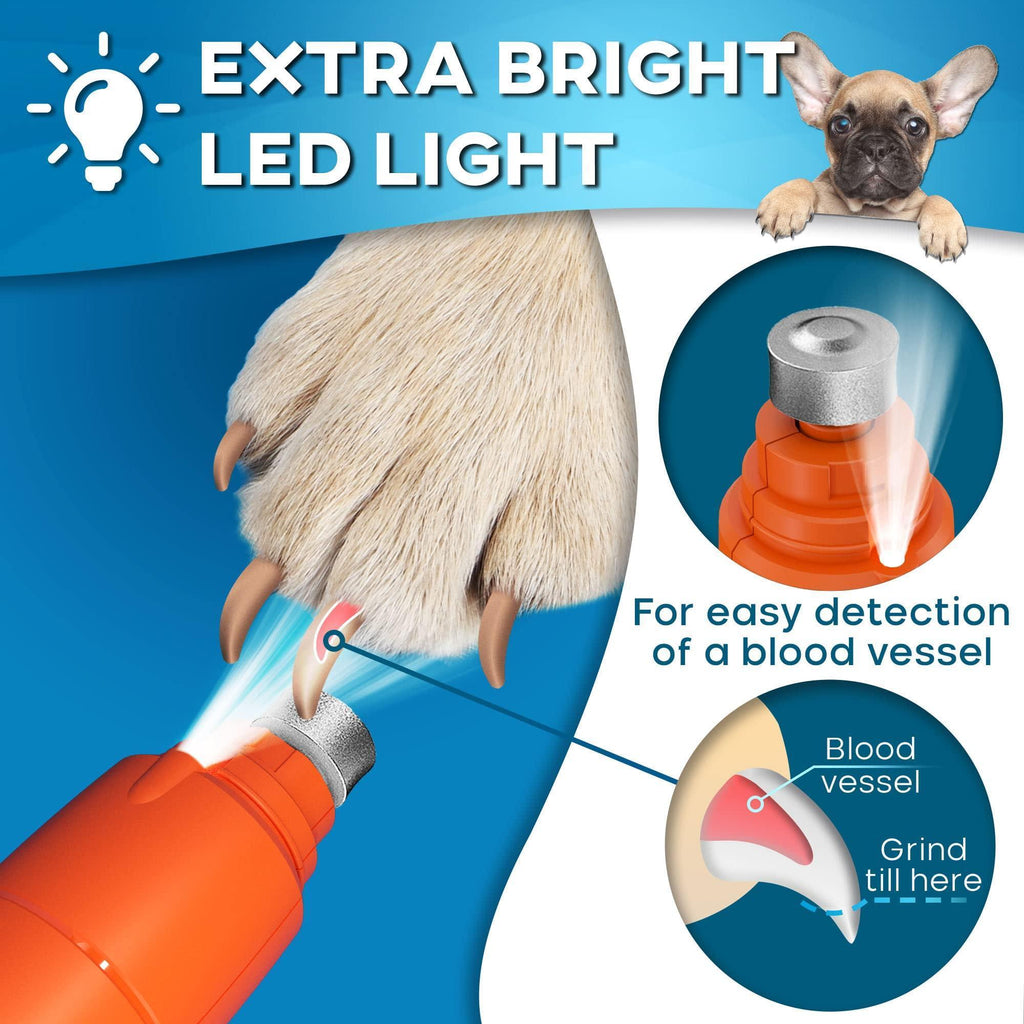 Dog Nail Grinder with LED Light Rechargeable for Large Medium & Small Dogs - Mascotitas