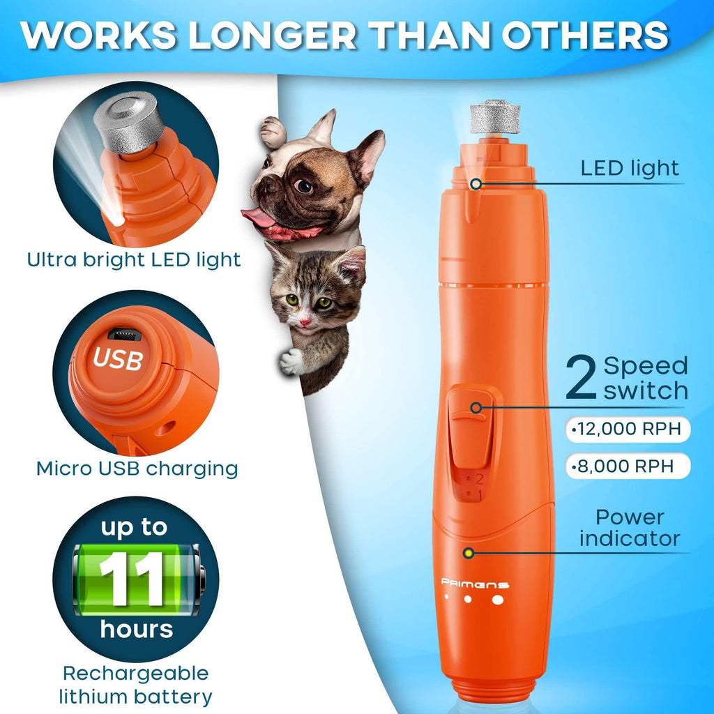 Dog Nail Grinder with LED Light Rechargeable for Large Medium & Small Dogs - Mascotitas