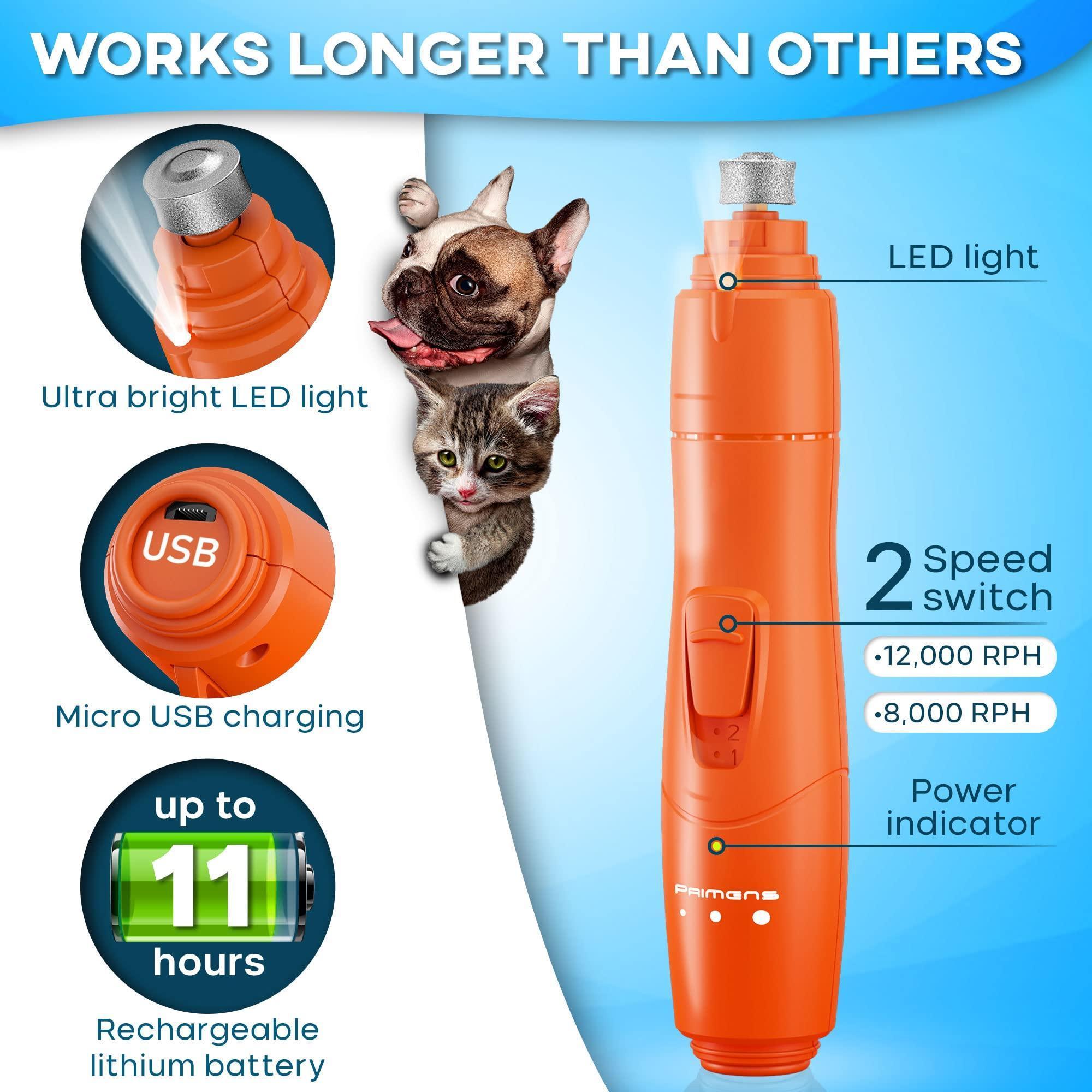 Dog Nail Grinder with LED Light Rechargeable for Large Medium & Small Dogs - Mascotitas