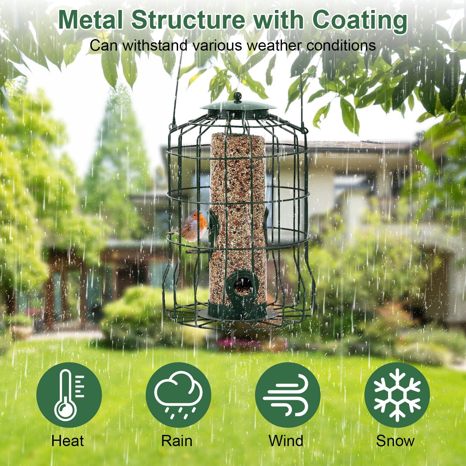 Outdoor Wild Bird Feeder Squirrel-Proof Chew-Proof Metal Hanging Seed Feeder