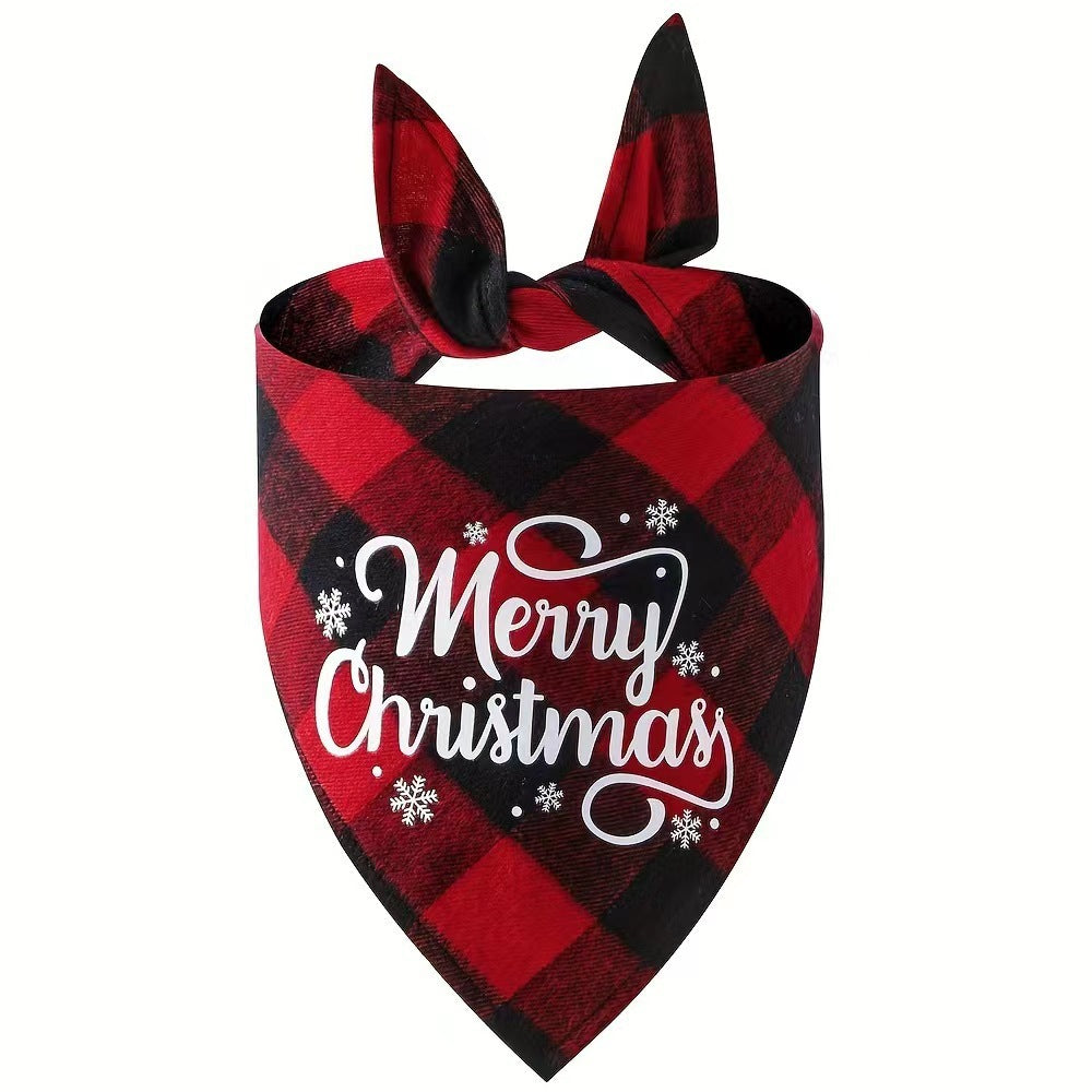 Red plaid Merry Christmas pet bandana