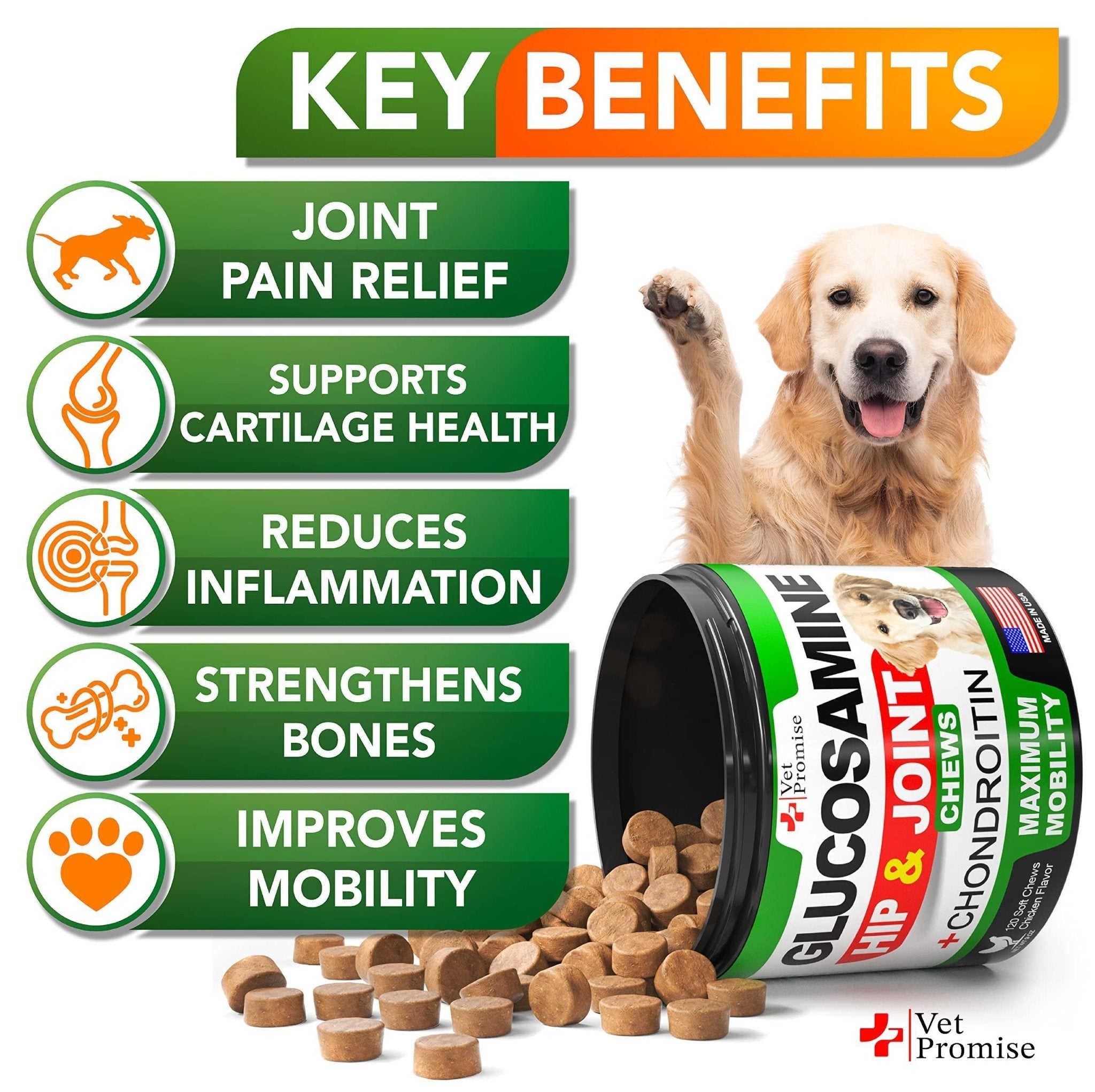 Glucosamine for Dogs Hip and Joint Supplement for Dogs 120 Mobility Chews - Mascotitas