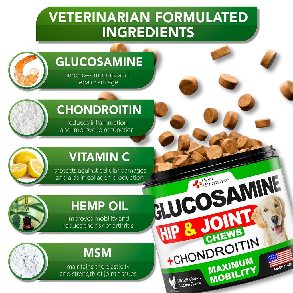 Glucosamine for Dogs Hip and Joint Supplement for Dogs 120 Mobility Chews - Mascotitas