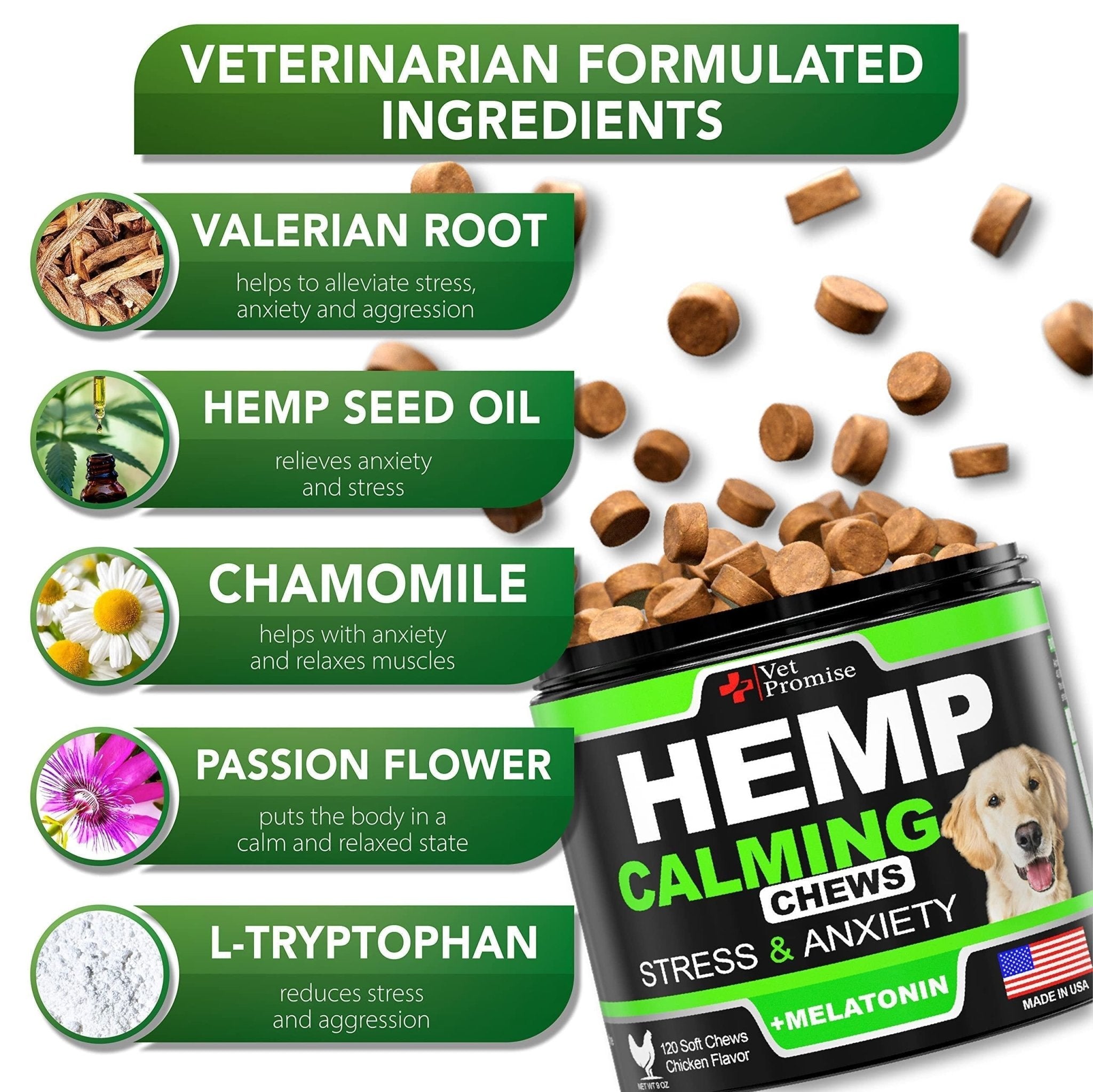 Hemp Calming Chews for Dogs — 120 Treats - Mascotitas