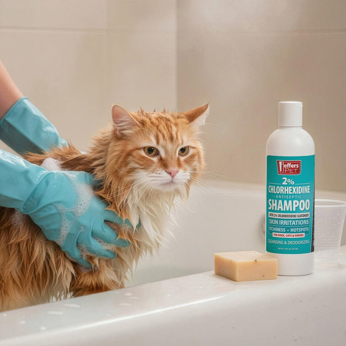 Champú medicinal con 2% de clorhexidina Jeffers para perros, gatos y caballos
