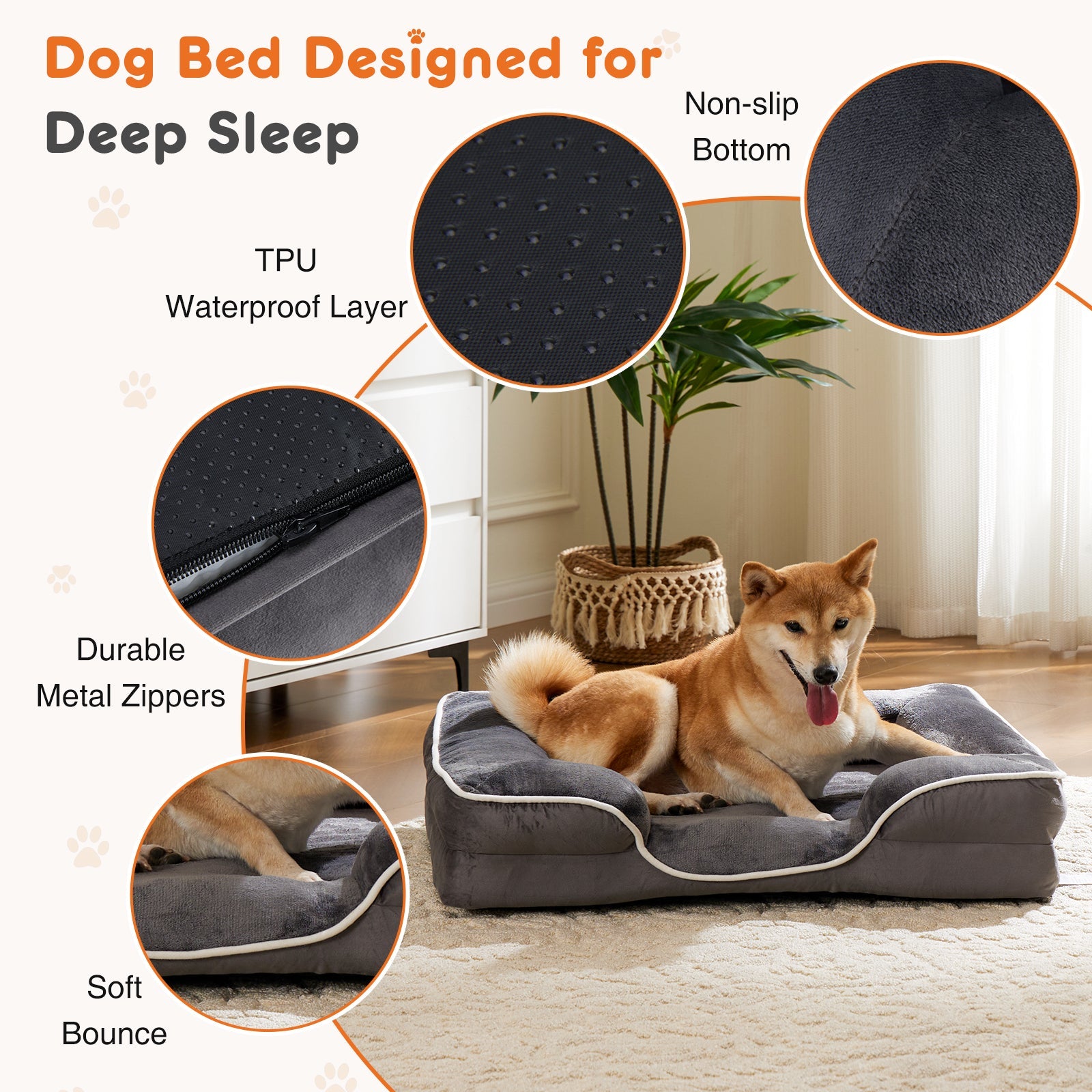 Memory Foam Pet Bed For Small With Washable Removable Cover Non - Slip Base Waterproof Liner - Mascotitas