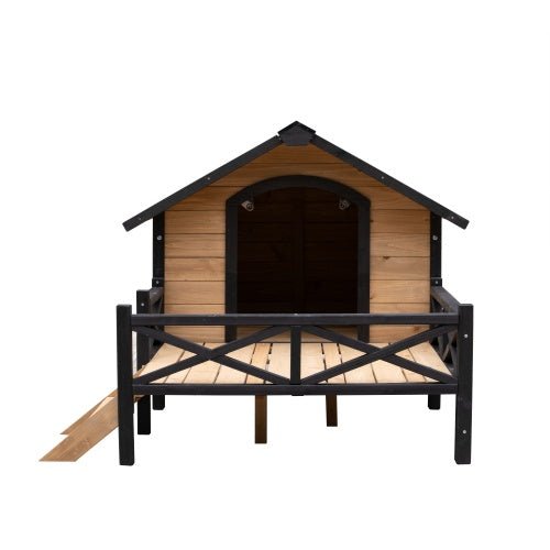 Outdoor Large Cabin Style Wooden Kennel With Porch - Mascotitas