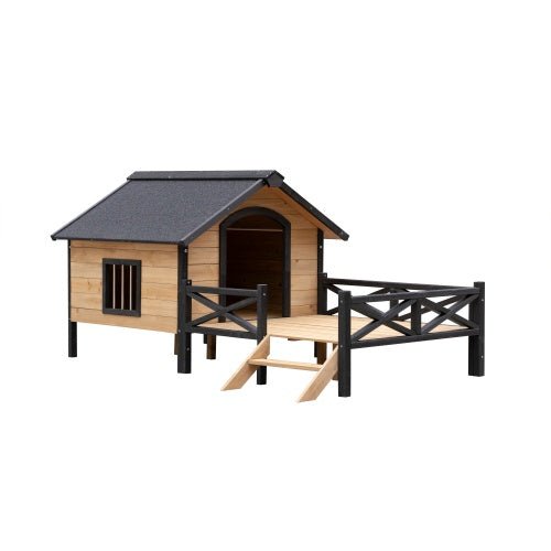 Outdoor Large Cabin Style Wooden Kennel With Porch - Mascotitas