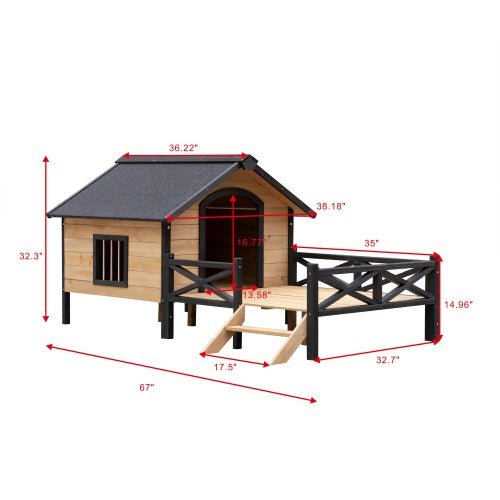 Outdoor Large Cabin Style Wooden Kennel With Porch - Mascotitas