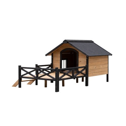 Outdoor Large Cabin Style Wooden Kennel With Porch - Mascotitas