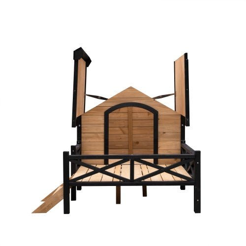 Outdoor Large Cabin Style Wooden Kennel With Porch - Mascotitas