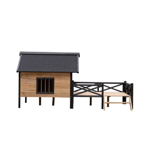 Outdoor Large Cabin Style Wooden Kennel With Porch - Mascotitas