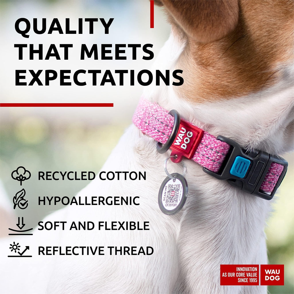Pink Reflective Cotton Dog Collar for Small Dogs 914 inch Neck x 3/5 inch - Mascotitas