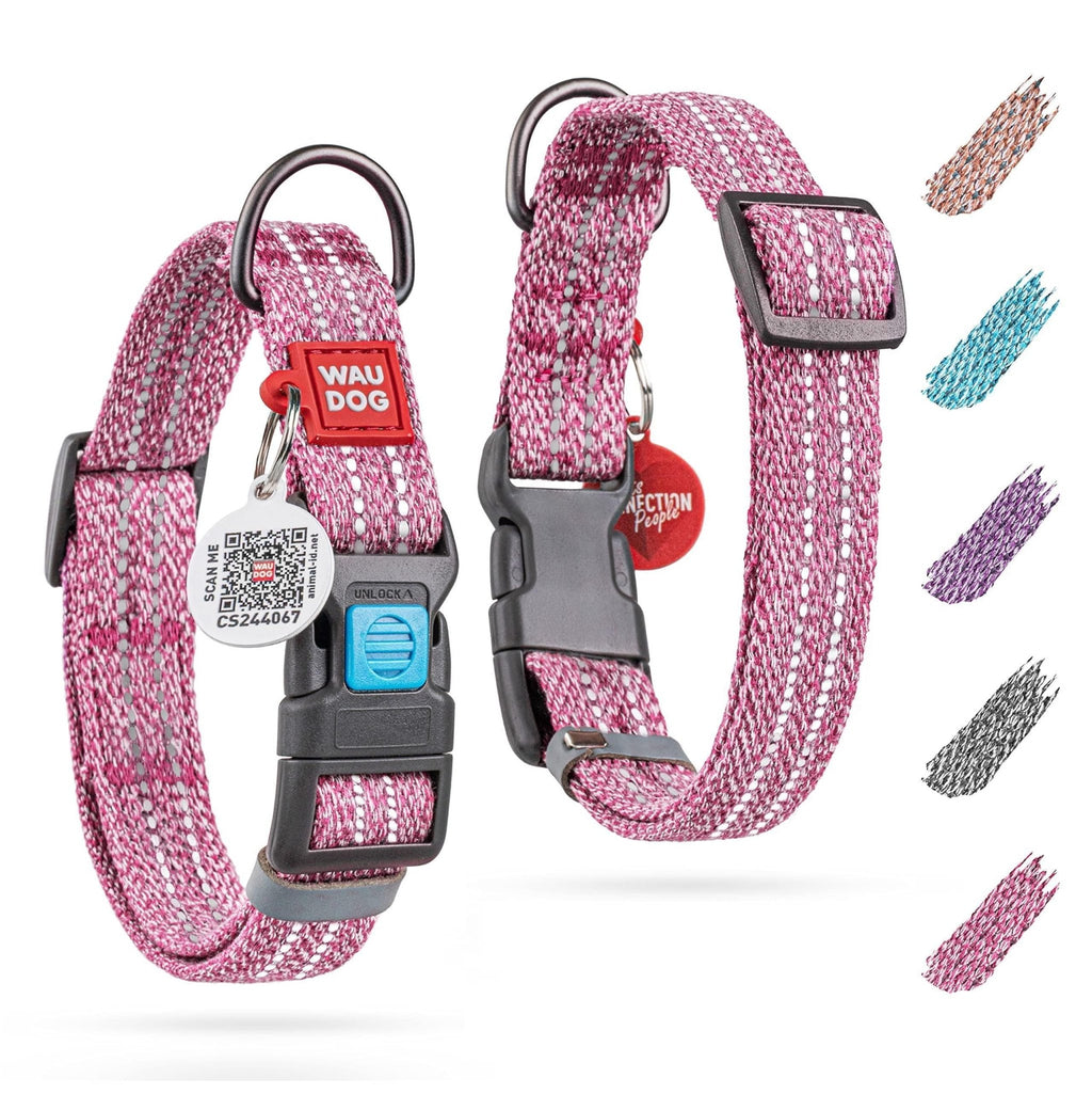 Pink Reflective Cotton Dog Collar for Small Dogs 914 inch Neck x 3/5 inch - Mascotitas