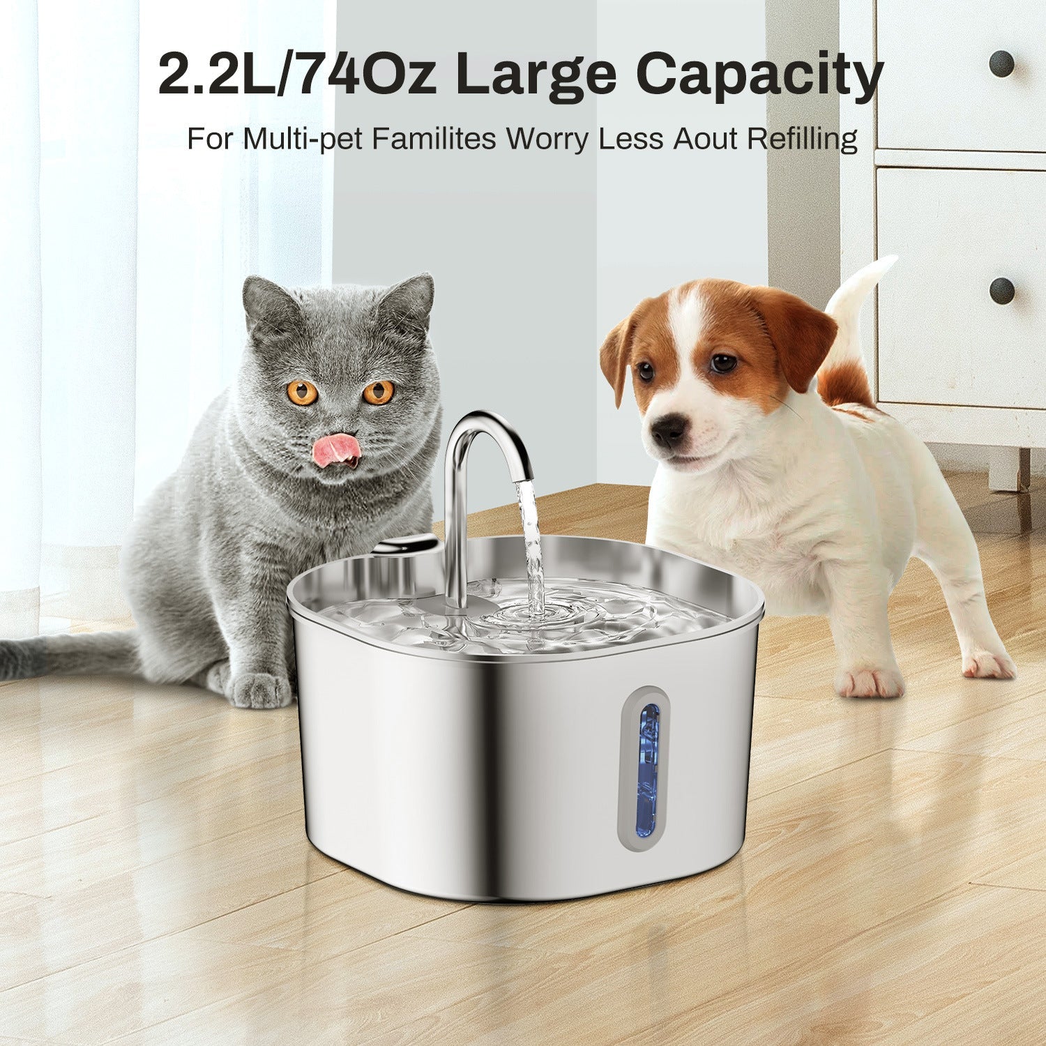 Stainless Steel Smart Pet Water Dispenser Automatic Circulation Large Capacity - Mascotitas