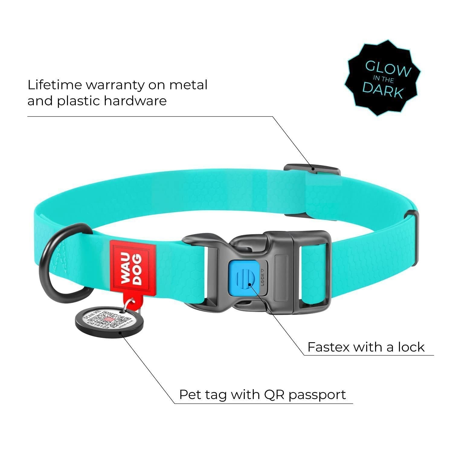 Waterproof Dog Collar Heavy Duty Adjustable for Medium Dogs M Size Glow in Dark - Mascotitas