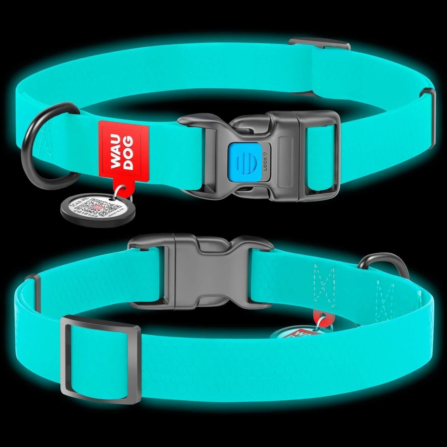 Waterproof Dog Collar Heavy Duty Adjustable for Medium Dogs M Size Glow in Dark - Mascotitas